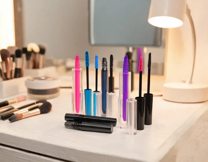 stargazer cosmetics sg neon mascara on a cosmetics bench, illustration only